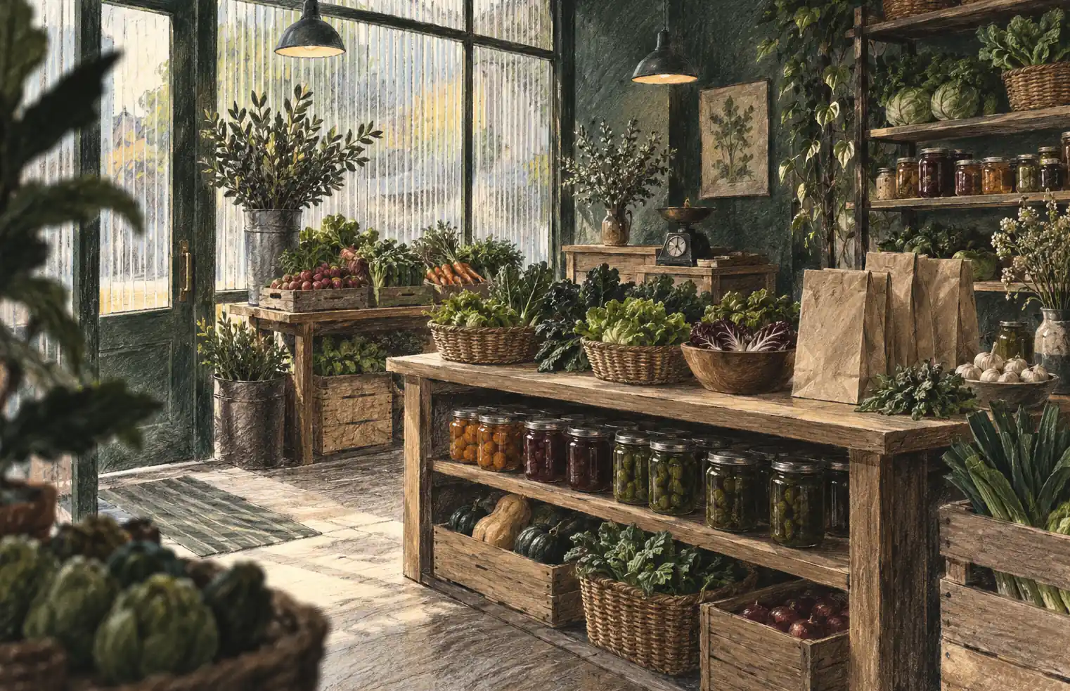 Illustration of specialty markets and their working space